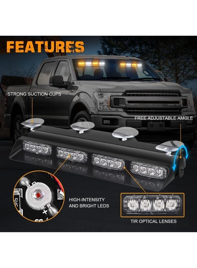 LAMAY Dash Strobe Lights Safety Flashing Warning Hazard Interior Front/Rear Windshield Deck Split Light Bar w/Suction Cups (Amber White) - Image 4